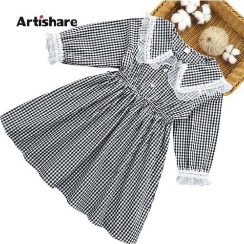 Dress Girl Plaid Pattern Girl Party Dress Casual Style Children Dresses Spring Autumn Clothes For Girls