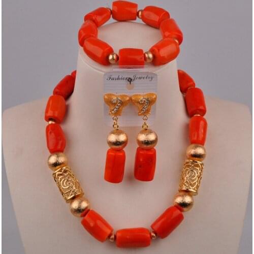 Latest Red/White/Orange Nigeria Coral Beads Jewelry Set Nigerian African Wedding Bridal Jewelry Sets 21-E3