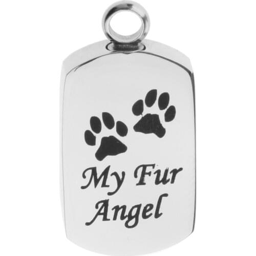 Stainless Steel Rectangle Memorial Pendant Dog Paw My Angel Cremation Urn Keepsake for Necklace Keyring Pendant