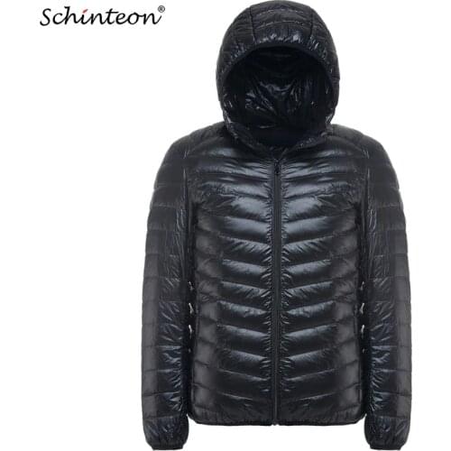 Schinteon Men White Duck Down Jacket Ultra Light Thin Casual Coat Outerwear with Hood New Arrival Autumn Plus Size M-6XL