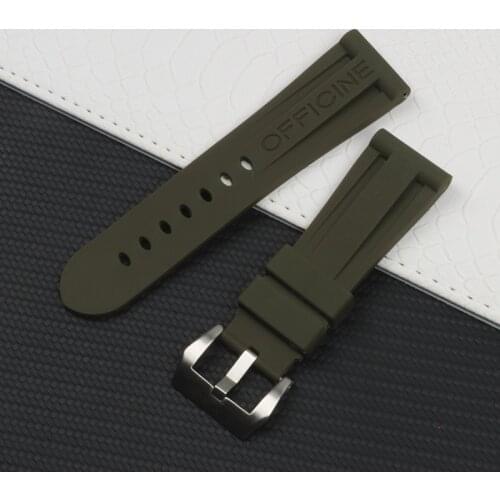 26mm soft nature Silicone Rubber Watchband Army green watch band For Panerai Strap Waterproof sports with pin buckle free tool