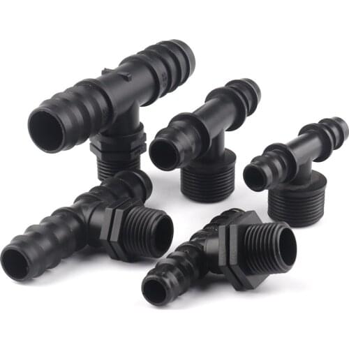 5pcs 1/2" 3/4" Threaded Tee Connectors 16 20 25mm PE Irrigation Pipe Connector Micro Irrigation System Water Pagoda Connectors