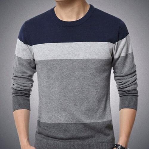 Chic Men Pullovers Color Block O Neck Long Sleeve Slim- Fit Pullover Blouse Knitted Sweater