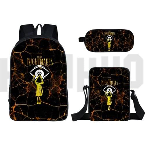3 Pcs Set Pencil Case Shoulder Bag Little Nightmares 2 Backpack 16 Inch Anime 3D Printed Game Travel Bookbag Bagpack School Bag