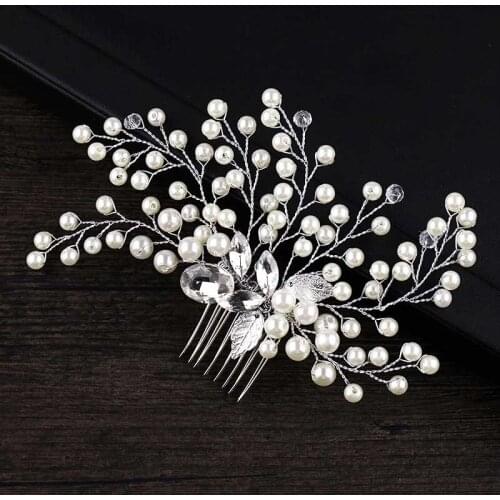 Bridal Hair Accessories Silver Color Metal Pearl Combs Women Hair Ornaments Hairwear Wedding Tiaras Headpiece Headdress Combs