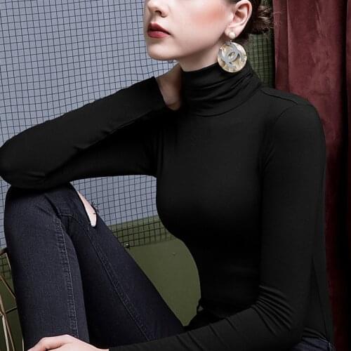 Spring Heap Collar Bottoming Shirt Womens Thin High Collar Modal with Long Sleeve Spring and Autumn T Shirt Joker New Y2k Top