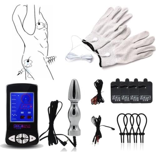 Adult Games Penis Ring Massage Pad Anal Butt Plug Gay Electro product Electric Shock Kit,Electro Shock Sex Toys For Men Couples