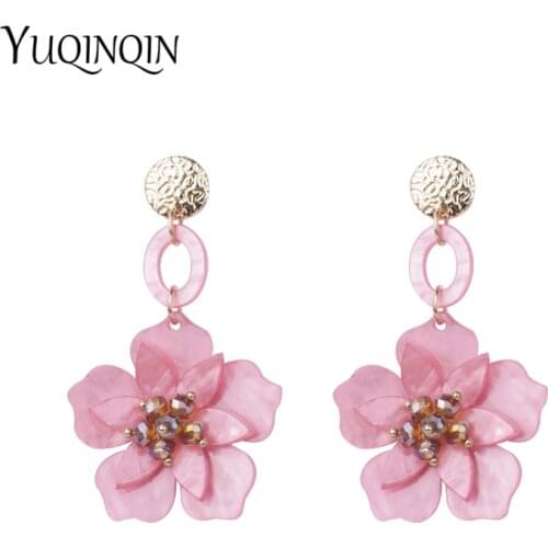 Trendy Long Acrylic Acetic Resin Earrings Flower for Women 2019 Big Metal Drop Earings Crystal for Girls Fashion Jewelry Brincos