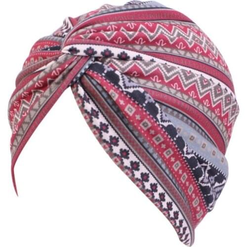 Women Ethnic Boho Turban Hat Head Wrap Muslim Twist Knot Hijab Beanie Chemo Cap