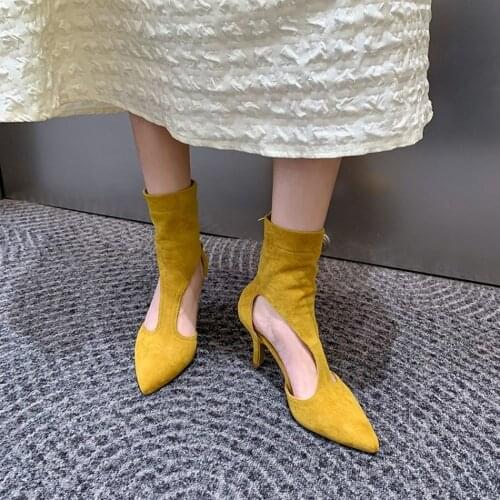 US4-12 Vintage Womens Pointy Toe Ankle Sandals Cut Out Flock Shoes Stilettos High Heel Casual Brogue Pumps Plus Size New