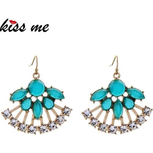KISS ME Green Purple Acrylic Crystal Fan Shape Dangle Earrings Unique Fashion Zinc Alloy Big Earrings Women Party Jewelry