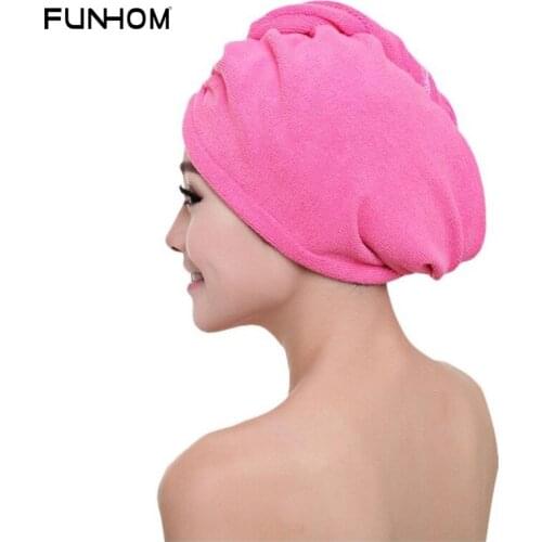 Women Red dry hair towel microfiber solid quickly absorbent dry hair hat cap for bath towels bathroom accessories