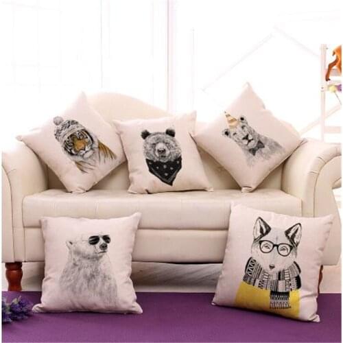 Animal Hipster Tiger Linen Cotton Cushion Cover Personality Custom Coffee House Chair Sofa Throw Pillowcase Decor