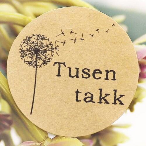 120pcs Norwegian Tusen Takk Sealing Sticker Dandelion Round Baking Packaging Biscuit Bag Label Sealing Sticker