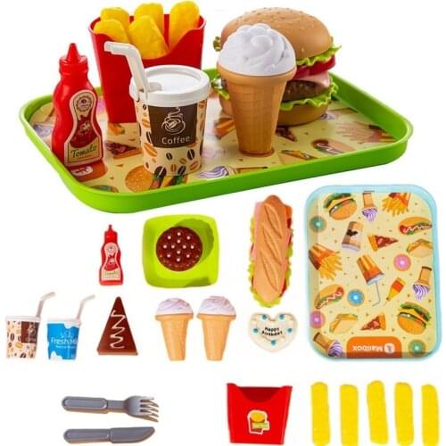 19pcs Childrens Pretend Food Game House Burger Hot Dog French Fries Kitchen Set Childrens Play House Educational Toys