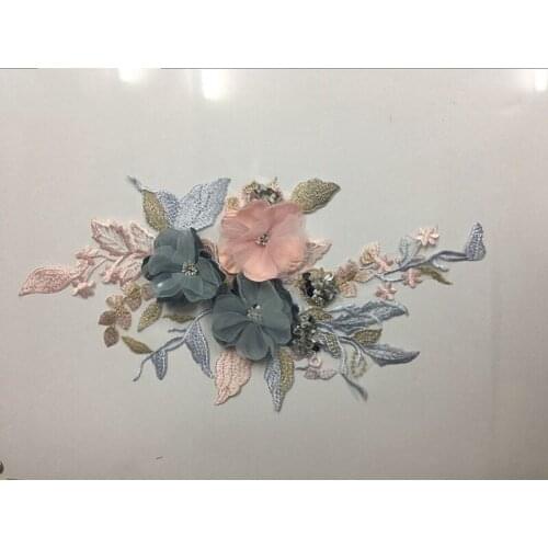 2pieceS 3D flower LACE Embroidery LACE Fabric 42*24cm for wedding dress decoration clothes collar accessory F011