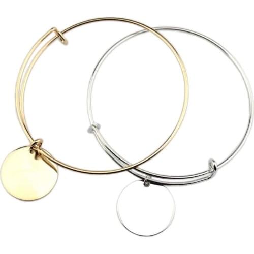 2020 Gold Round Monogram Blank Adjustable Expandable Wire Cuff Bangles for Women Zinc Allow Personality Enamel Jewelry Wholesale