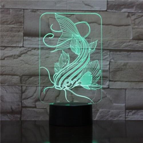 7 Color Changing Fishing 3D Lamp USB Charger Fish 3D Night Light Touch Button Remote Control Table Lamps Friends Kids Gift 1733