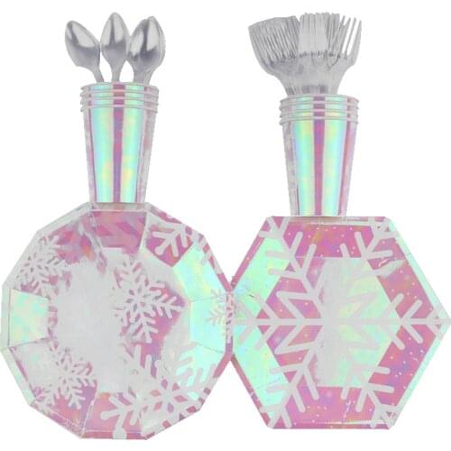 40Pcs Snowflake Laser Party Decoration Tableware Decoracion Niño Plate Cup Paper Towel Straw Tablecloth Party Birthday Discount