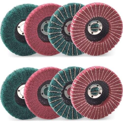 8PCS 4 Inch Red & Green Nylon Fiber Flap Discs Set Assorted Sanding Grinding Buffing Wheels for Angle Grinder