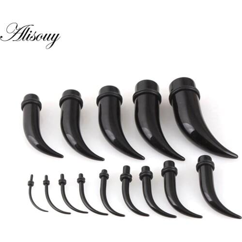 Alisouy 1 pair=2 pieces Acrylic Buffalo Taper Cone Spike Horns Ear Stretcher Expander Stretching Plug Tunnel Body Jewelry 2-20mm