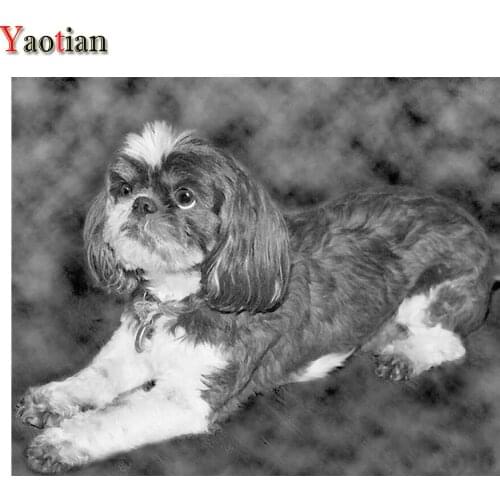 5D DIY Diamond Painting Shih Tzu Full Square/Round Drill 3D Rhinestones Embroidery Cross Stitch Animal pet black and white dog