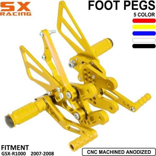 Motorcycle Aluminum Adjustable Footpegs Billet Foot Peg Foot Pedals Rest Rearset For SUZUKI GSXR1000 K7 K8 2007-2008 Street Bike