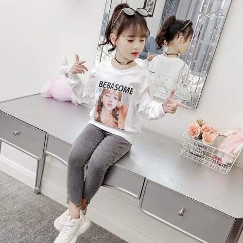 Baby Girl White T Shirts 2019 Spring Autumn Childrens Long Sleeve Lace-up Pullover Tops Clothes Fashion Casual Loose T Shirt