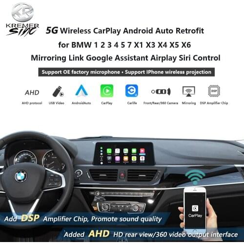 Wireless CarPlay Android Auto Retrofit for BMW 1 2 3 4 5 7 X1 X3 X4 X5 X6 Mirroring Link Google Assistant Airplay Siri Control