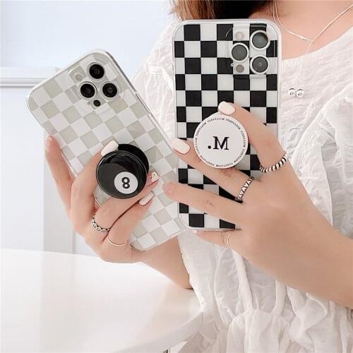 2021 TPU Phone Case For iPhone12 Mini/11/12Pro Max XR XS Max Black&White Bracket Precision Funda Cover For iPhone SE 7 8Plus