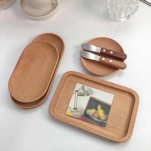 Wooden Tray Wooden Snack Dessert Cake Tray Household Storage Plate Kitchen Tableware Oval Small Disc Circular Square