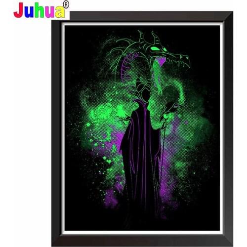 Fantasy Witch And Black Dragon 5D DIY Diamond Painting Cross Stitch Mosaic Full Square Round Drill Embroidery Evil Fairy