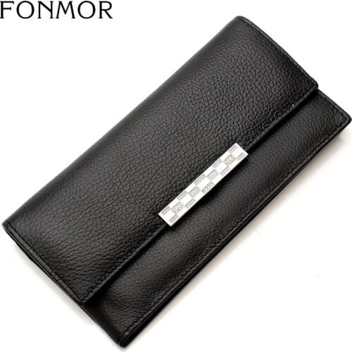 FONMOR Genuine Leather Long Wallet Women Wallets Purse Women Clutch Black Girls Wallet Card Holder Wallet Female Purse Women Bag