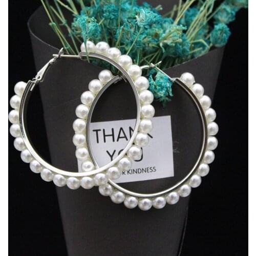 Fooderwerk Jewelry Europe And The United States New Atmosphere Exaggerated Circle Pearls Hoop Earrings For Women Trend earrings