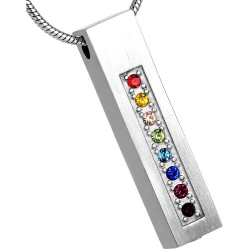IJD8454 Multi-color Crystal Bar Cremation Urn Necklace Women Charm,New Design Stainless Steel Keepsake Jewelry Cremation Pendant