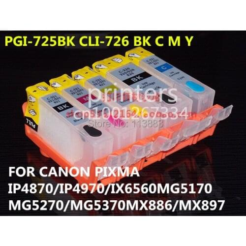 PGI-725 CLI726 refillable ink cartridge for canon PIXMA IP4870 IP4970 IX6560 MG5170 MG5270 MG5370 MX886 MX897 auto reset chip