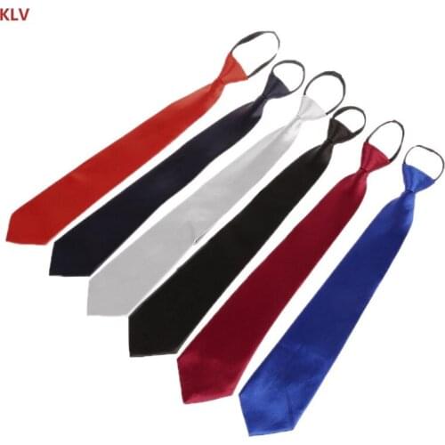 KLV Mens Pretied Solid Color Tuxedo Formal Adjustable Zipper Necktie Easier Elegant