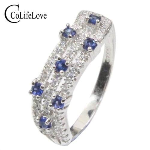 CoLife Jewelry Silver Fashion Sapphire Ring 7 Pieces 2mm Natural Sri Lanka Sapphire Ring 925 Sapphire Jewelry