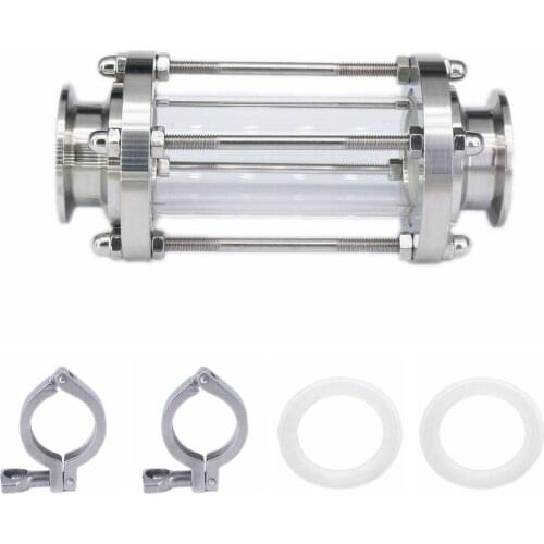 Set 1 PC 51mm Diopter + 2 PCS 2" Tri Clamp + 2 PCS Gasket Sanitay Flow Sight Glass SUS 304 Stainless Steel Homebrew 143 PSI
