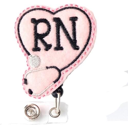 20pcs/lot Heart Pink RN Stethoscope Medical Retractable Reel For Hospital/IDName Badge Holder