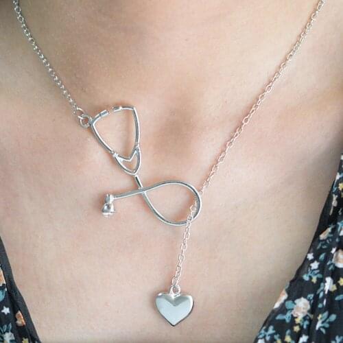 Medical Equipment Colorful Nurse Heart Stethoscope Necklace Nursing Jewelry Medicine Graduation Gifts for Student