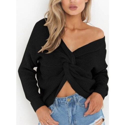 Fashion Women Autumn Winter Top Long Sleeve V Neck knitted Sweater Elegant Ladies Pullover Crisscross truien dames Streetwear
