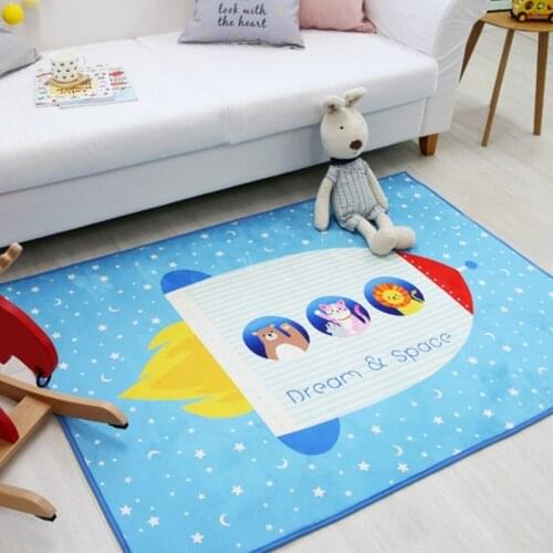 Cartoon rocket carpet children game rug baby play blanket cute bedside blue kids bedroom livingroom large carpet soft tapete