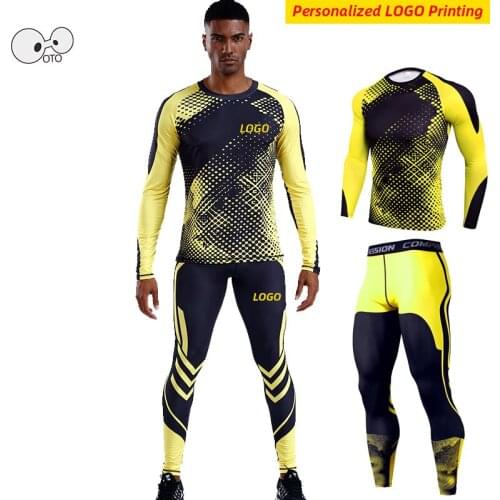Personalize LOGO Mens Compression Sportswear Suits Gym Training Clothes Workout Jogging Sports Set Running Rashguard Tracksuit