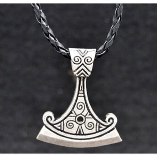 Norse Viking Jewelry Gothic Pagan Charm Punk Slavic Viking Axe Pendant Rope Chain Bronze Battle Arms Necklace Amulet Handmade
