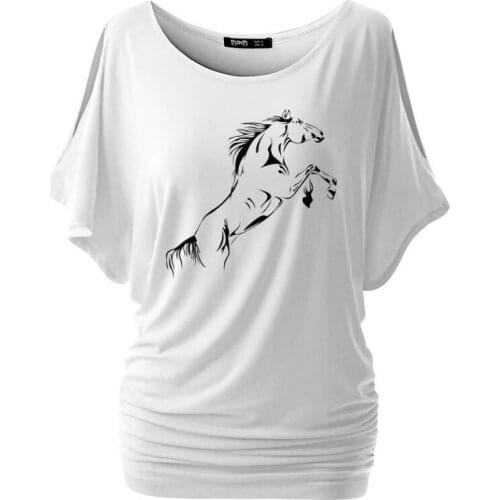 New Running Horse funny T-Shirt Women Loose Cotton Short Sleeve Female T-shirts Fashion Batwing Short Sleeve Tees Plus Size