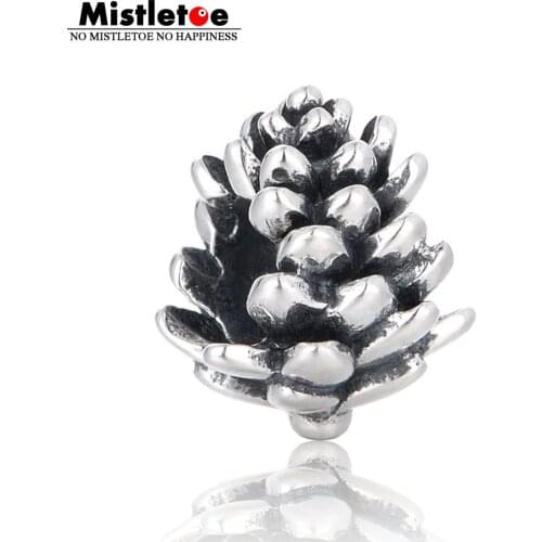 Mistletoe 925 Sterling Silver Pine cone Pinecone Charm Bead Fit European Bracelet Jewelry