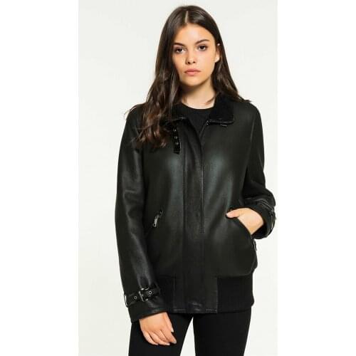 Womens Black Shearling Coat Turkey Sheepskin Coat College Outwear Short Fur Jacket Womens Winter Coats