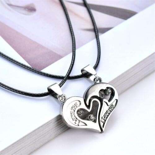 2 PCS Mens Womens Couple Necklace Love Heart Puzzle Matching Pendant Two Halves Heart for Lovers Memorial Day Gift Love Jewelry