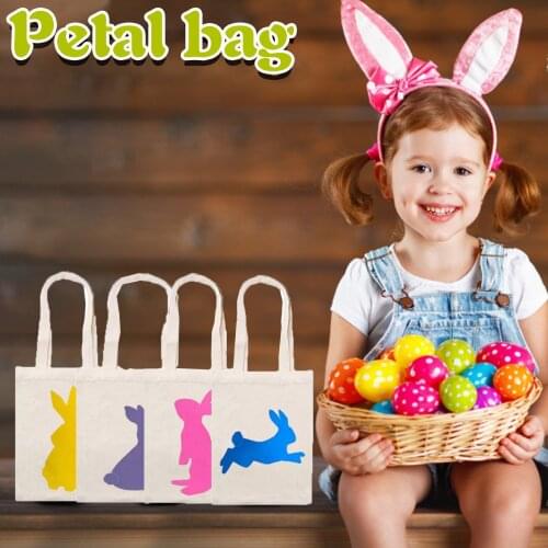 Easter Basket Holiday Rabbit Bunny Printed Canvas Gift Carry Eggs Candy Bag Home Decoration